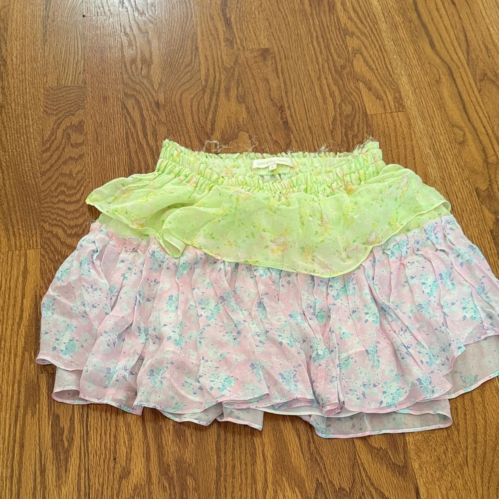 LoveShackFancy Pink and Green Mini Skirt